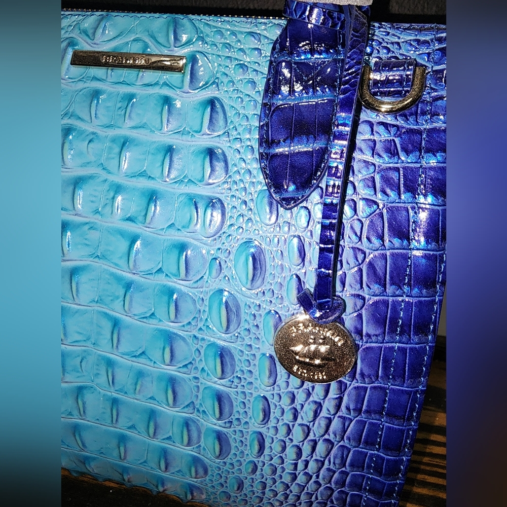 Brahmin Small Caroline Affinity Ombre Melbourne Blue Crocodile-Embossed Satchel. - Picture 6 of 10